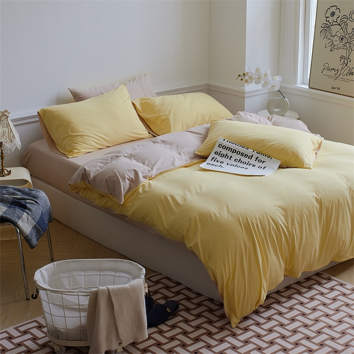 91家纺网 家纺一手货源 找家纺 安莱生活 2023新款A类针织棉双拼系列四件套 夕岚