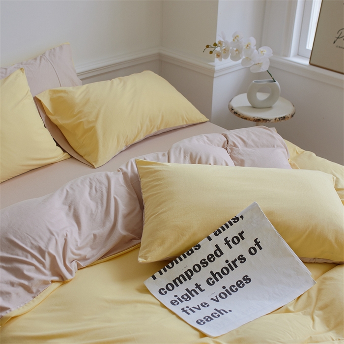 91家纺网 家纺一手货源 找家纺 安莱生活 2023新款A类针织棉双拼系列四件套 夕岚