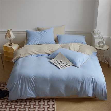 91家纺网 家纺一手货源 找家纺 安莱生活 2023新款A类针织棉双拼系列四件套 海天