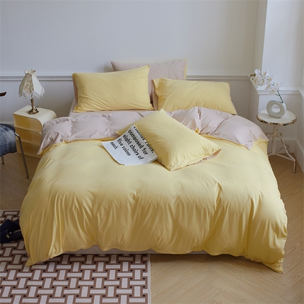 91家纺网 家纺一手货源 找家纺 安莱生活 2023新款A类针织棉双拼系列四件套 夕岚