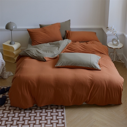 91家纺网 家纺一手货源 找家纺 安莱生活 2023新款A类针织棉双拼系列四件套 相思