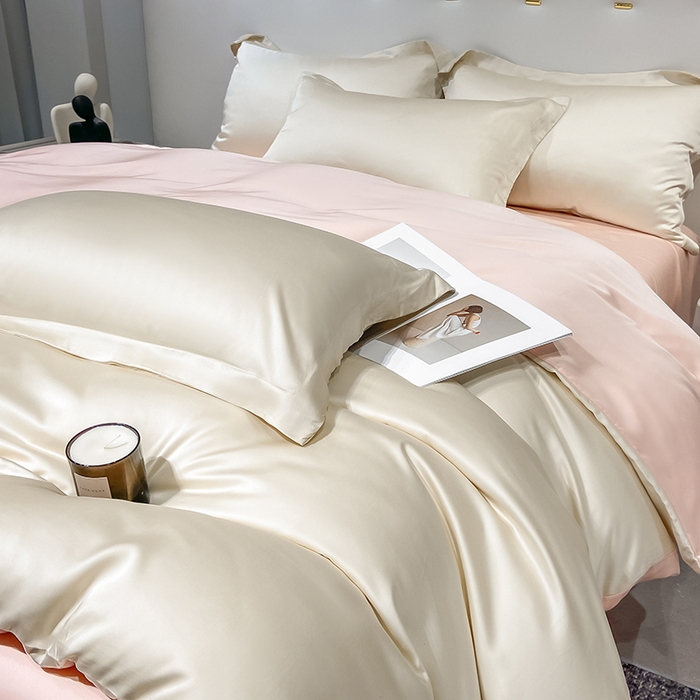 91家纺网 家纺一手货源 找家纺 涵宸家纺  2023新款天丝ᵀᴹ纯色-单被套 单被套-奶昔+蜜桃粉