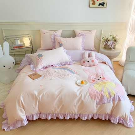 91家纺网 家纺一手货源 找家纺 （总）2025新款A类60S全棉水洗棉刺绣花边四件套