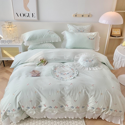 91家纺网 家纺一手货源 找家纺 （总）2025新款A类60S全棉水洗棉刺绣花边四件套