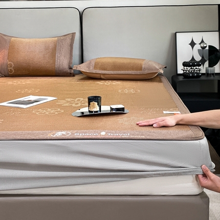 91家纺网 家纺一手货源 找家纺 伊被源 23新款提花冰藤席三件套-宇航员 太空冰帛丝冰藤优雅灰床席款