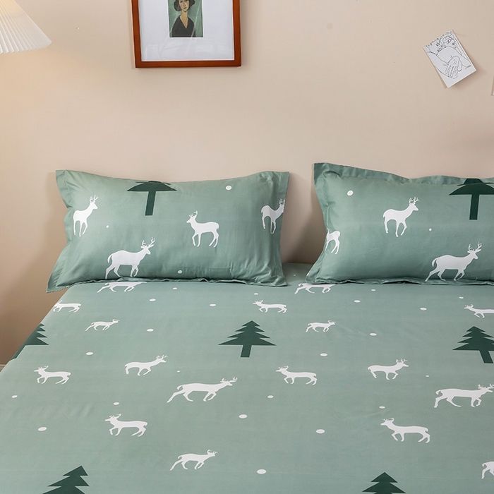 91家纺网 家纺一手货源 找家纺 被多多 2024新款芦荟棉床笠 森林小鹿