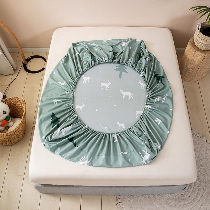 91家纺网 家纺一手货源 找家纺 被多多 2024新款芦荟棉床笠 森林小鹿