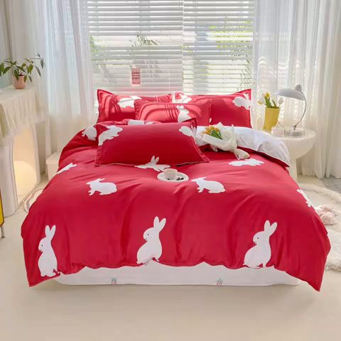 91家纺网 家纺一手货源 找家纺 漫仙阁2024新款亲肤棉芦荟棉单品被套 幸运兔