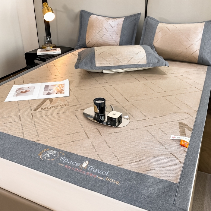 91家纺网 家纺一手货源 找家纺 伊被源 23新款提花冰藤席三件套-宇航员 太空冰帛丝冰藤冰灰咖床席款