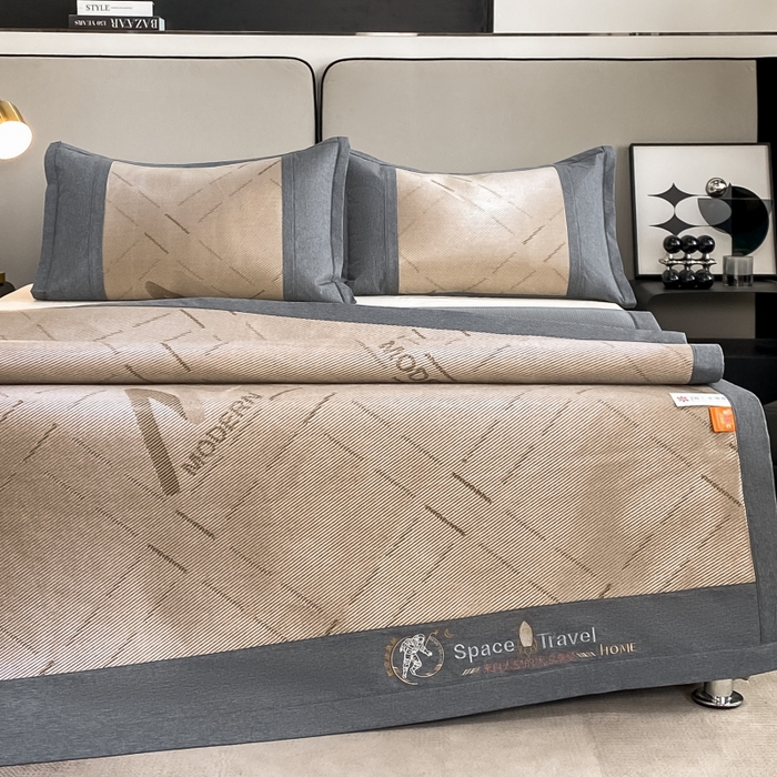 91家纺网 家纺一手货源 找家纺 伊被源 23新款提花冰藤席三件套-宇航员 太空冰帛丝冰藤冰灰咖床席款