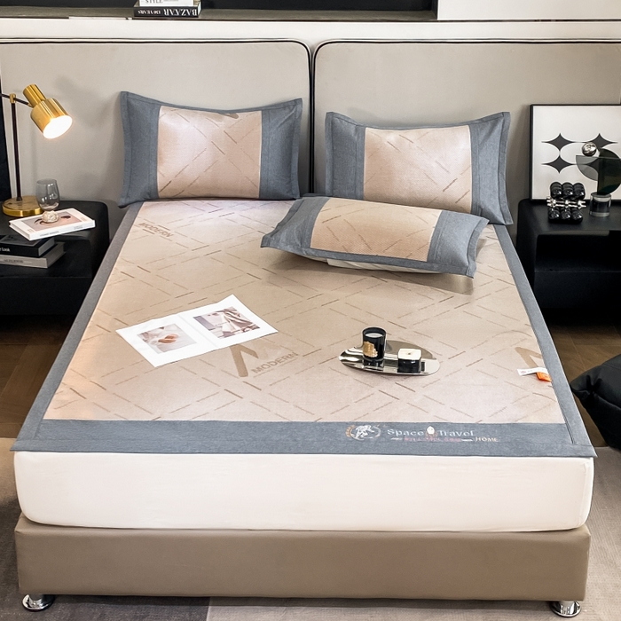 91家纺网 家纺一手货源 找家纺 伊被源 23新款提花冰藤席三件套-宇航员 太空冰帛丝冰藤冰灰咖床席款