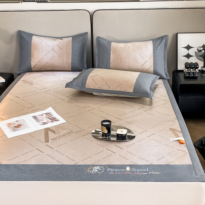 91家纺网 家纺一手货源 找家纺 伊被源 23新款提花冰藤席三件套-宇航员 太空冰帛丝冰藤冰灰咖床席款