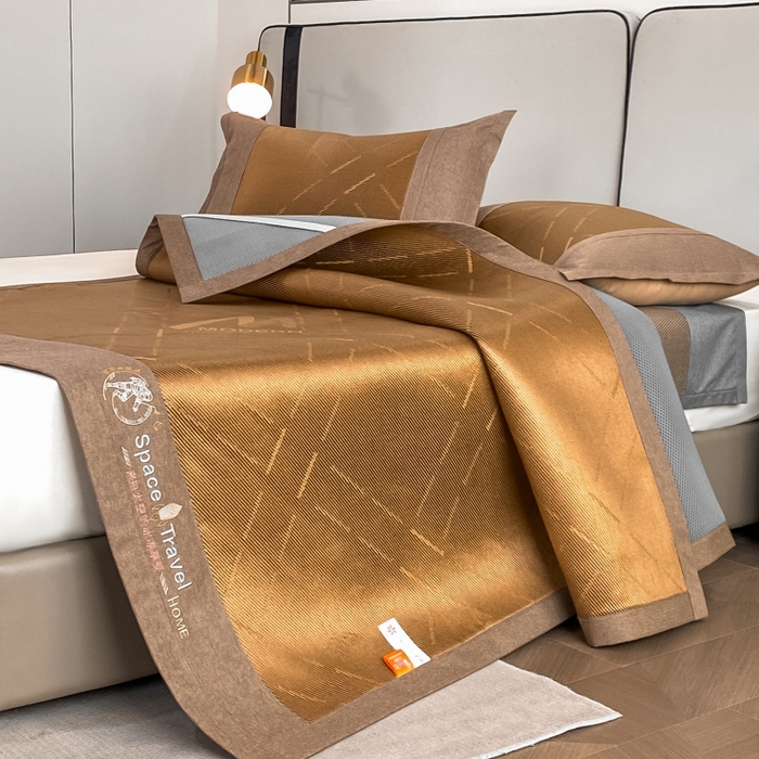 91家纺网 家纺一手货源 找家纺 伊被源 23新款提花冰藤席三件套-宇航员 太空冰帛丝冰藤碳咖床席款