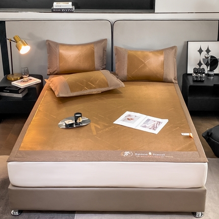 伊被源 23新款提花冰藤席三件套-宇航员 太空冰帛丝冰藤碳咖床席款