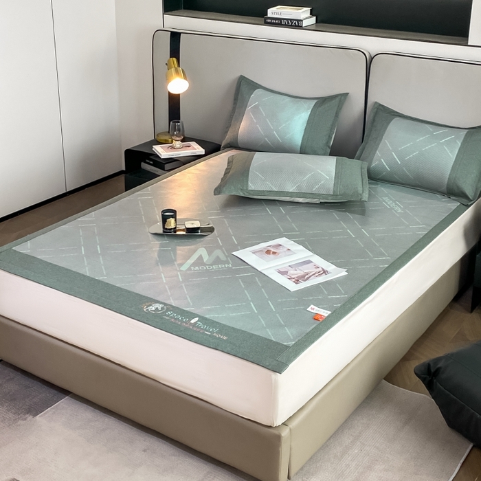 91家纺网 家纺一手货源 找家纺 伊被源 23新款提花冰藤席三件套-宇航员 太空冰帛丝冰藤冰透绿床席款