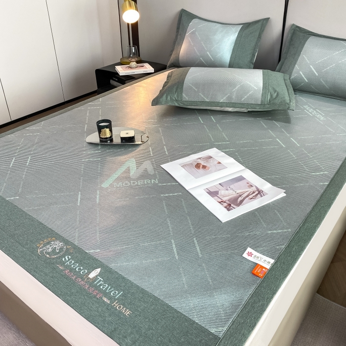 91家纺网 家纺一手货源 找家纺 伊被源 23新款提花冰藤席三件套-宇航员 太空冰帛丝冰藤冰透绿床席款