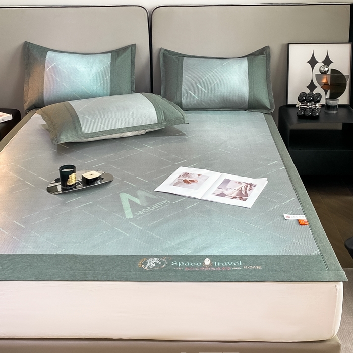 91家纺网 家纺一手货源 找家纺 伊被源 23新款提花冰藤席三件套-宇航员 太空冰帛丝冰藤冰透绿床席款