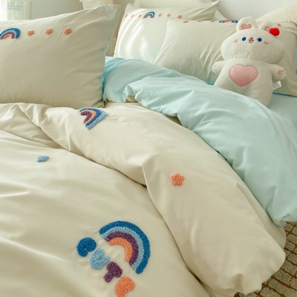 潮邦 2025全新升级面料【奶小冻】春夏毛巾绣四件套 彩虹桥
