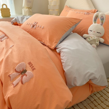 潮邦 2025全新升级面料【奶小冻】春夏毛巾绣四件套 蝴蝶结