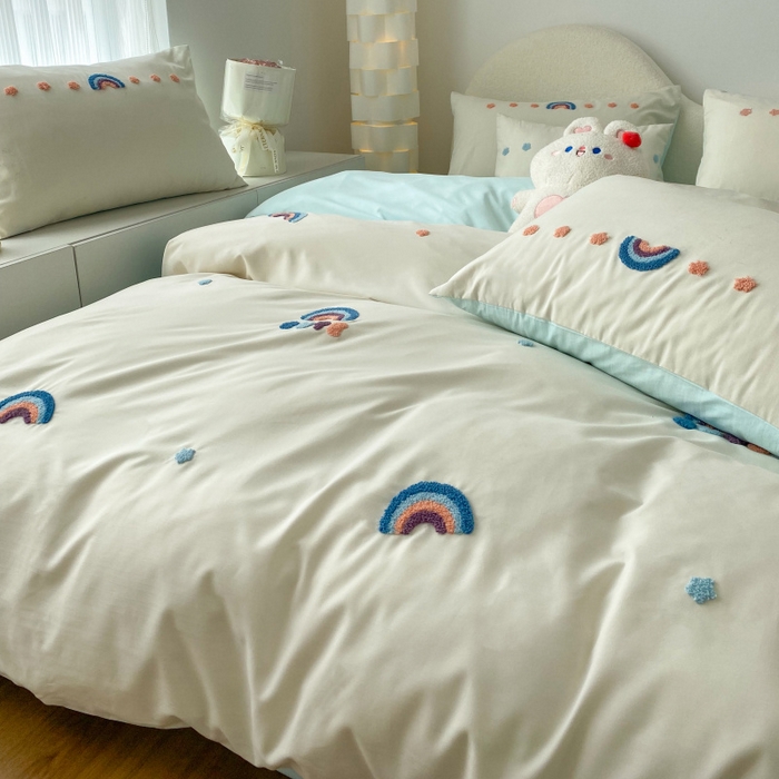 91家纺网 家纺一手货源 找家纺 潮邦 2025全新升级面料【奶小冻】春夏毛巾绣四件套 彩虹桥