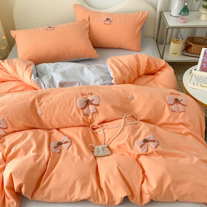 91家纺网 家纺一手货源 找家纺 潮邦 2025全新升级面料【奶小冻】春夏毛巾绣四件套 蝴蝶结