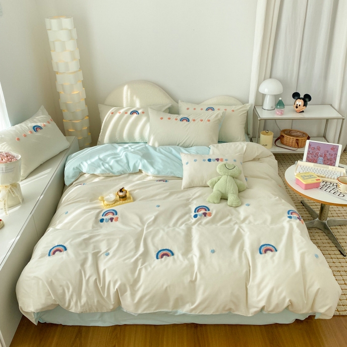 91家纺网 家纺一手货源 找家纺 潮邦 2025全新升级面料【奶小冻】春夏毛巾绣四件套 彩虹桥