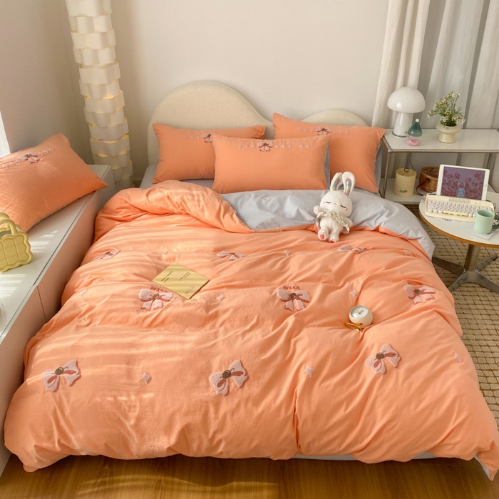 91家纺网 家纺一手货源 找家纺 潮邦 2025全新升级面料【奶小冻】春夏毛巾绣四件套 蝴蝶结