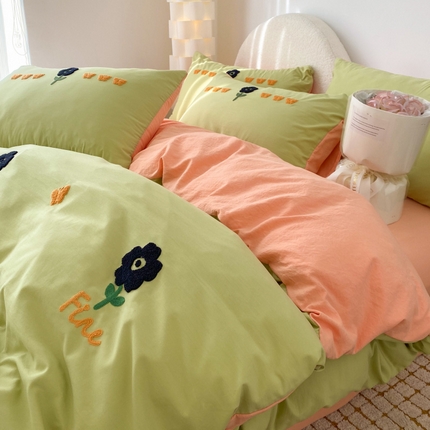 潮邦 2025全新升级面料【奶小冻】春夏毛巾绣四件套 花蝶飞