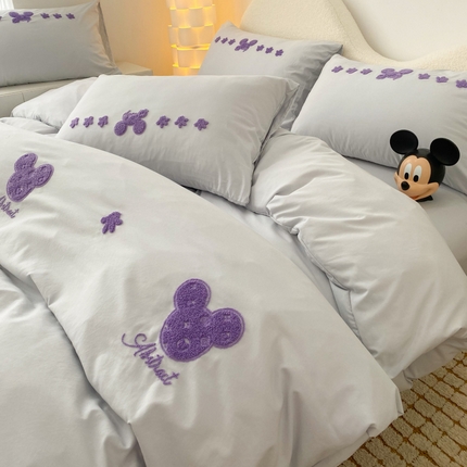 潮邦 2025全新升级面料【奶小冻】春夏毛巾绣四件套 米妮鼠