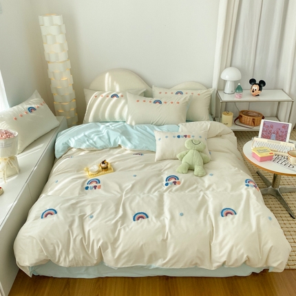 91家纺网 家纺一手货源 找家纺 潮邦 2025全新升级面料【奶小冻】春夏毛巾绣四件套 彩虹桥