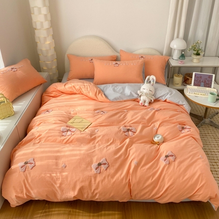 91家纺网 家纺一手货源 找家纺 潮邦 2025全新升级面料【奶小冻】春夏毛巾绣四件套 蝴蝶结