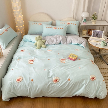 91家纺网 家纺一手货源 找家纺 潮邦 2025全新升级面料【奶小冻】春夏毛巾绣四件套 羊咩咩