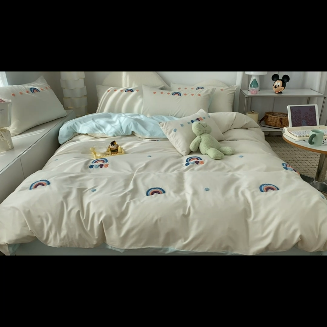 91家纺网 家纺一手货源 找家纺 潮邦 2025全新升级面料【奶小冻】春夏毛巾绣四件套 彩虹桥