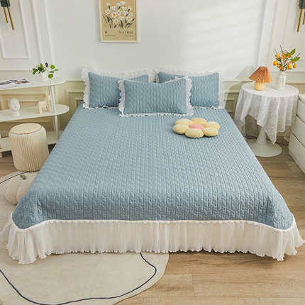 宜凡家纺   2023新款全棉花边床盖 莫奈蓝