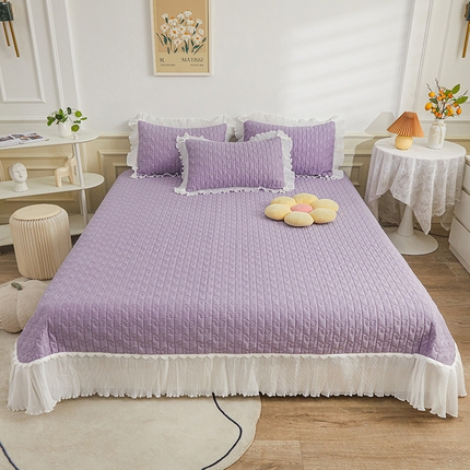宜凡家纺   2023新款全棉花边床盖三四件套 舒心紫