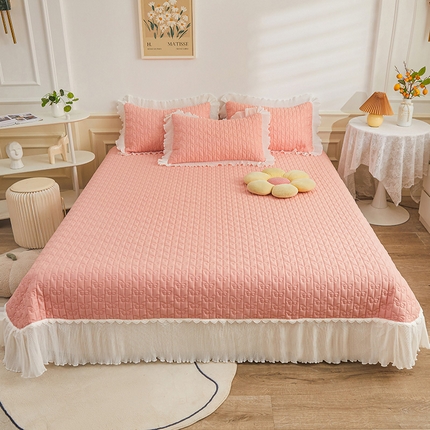 宜凡家纺   2023新款全棉花边床盖三四件套 雅蜜粉