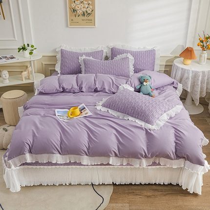 宜凡 2023新款全棉花边床盖三四件套 舒心紫