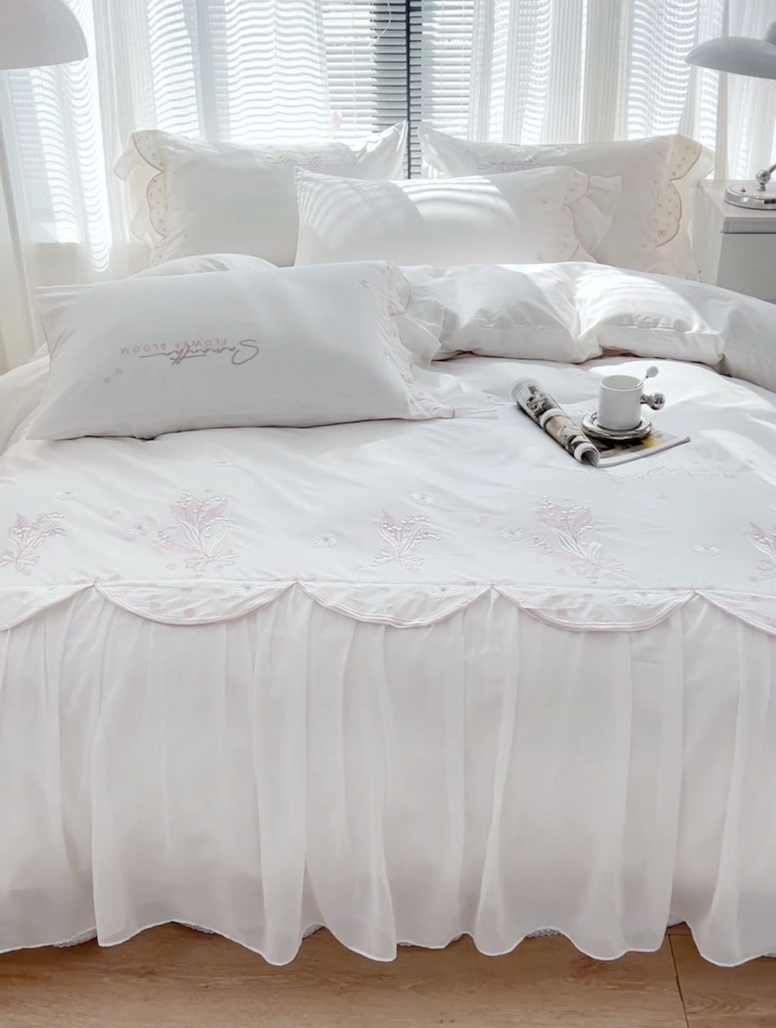 91家纺网 家纺一手货源 找家纺 （总）亲亲公主2025新款全棉蕾丝公主风铃兰花开四件套