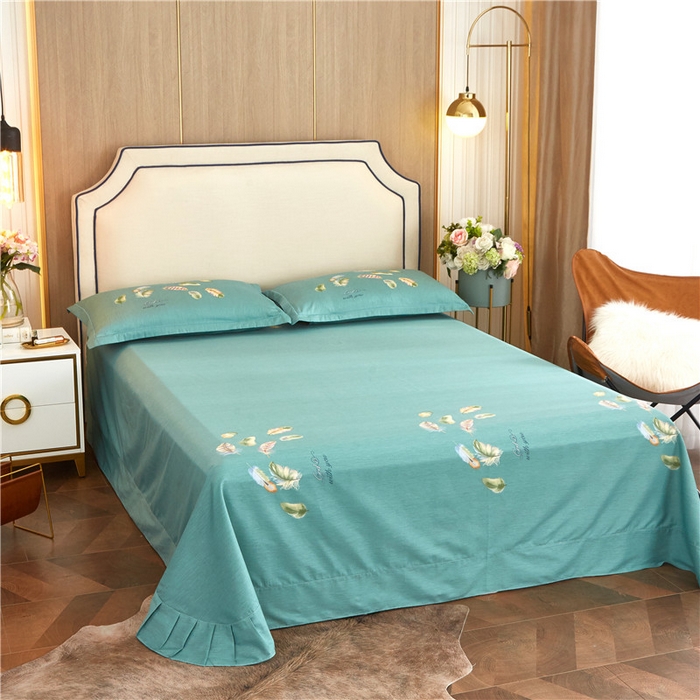 91家纺网 家纺一手货源 找家纺 沐白家居2023大版全棉印花四件套 2春之物羽-绿