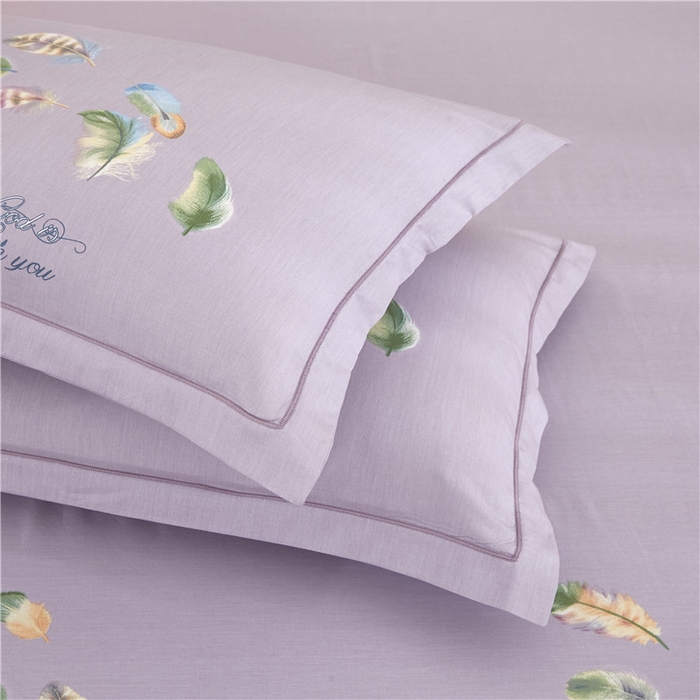 91家纺网 家纺一手货源 找家纺 沐白家居2023大版全棉印花四件套 2春之物羽-紫