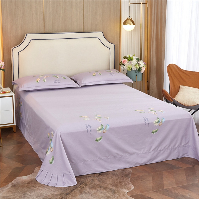 91家纺网 家纺一手货源 找家纺 沐白家居2023大版全棉印花四件套 2春之物羽-紫