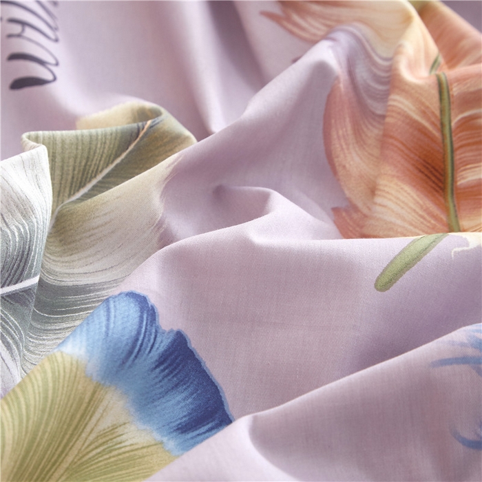 91家纺网 家纺一手货源 找家纺 沐白家居2023大版全棉印花四件套 2春之物羽-紫