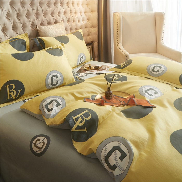 91家纺网 家纺一手货源 找家纺 沐白家居2023大版全棉印花四件套 2极简