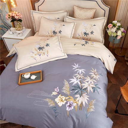 沐白家居2023大版全棉印花四件套 2莱茵春色-灰
