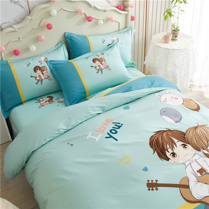 沐白家居2023大版全棉印花四件套 2两小无猜-绿