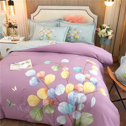 沐白家居2023大版全棉印花四件套 2琼枝玉叶-紫