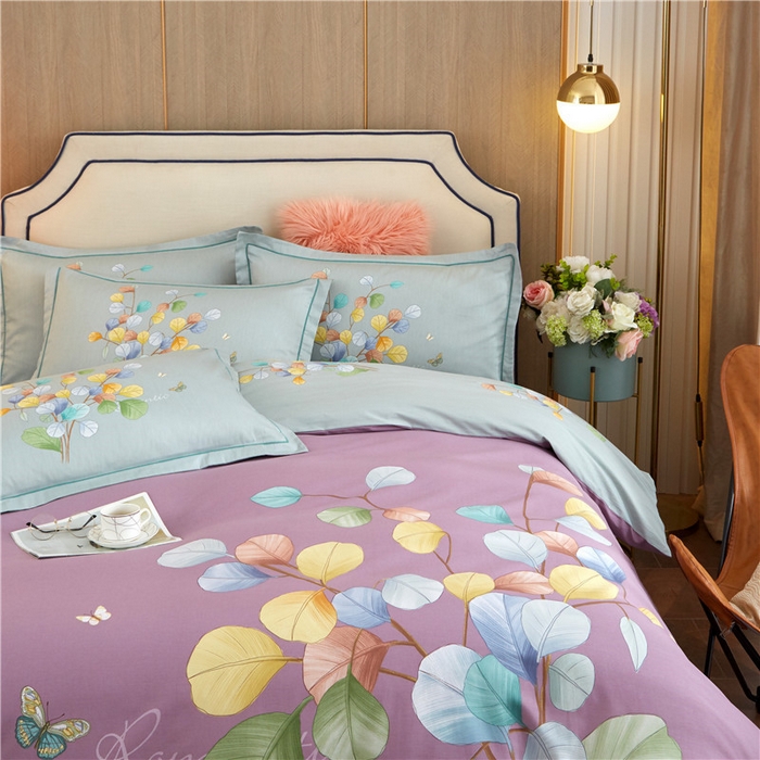 91家纺网 家纺一手货源 找家纺 沐白家居2023大版全棉印花四件套 2琼枝玉叶-紫