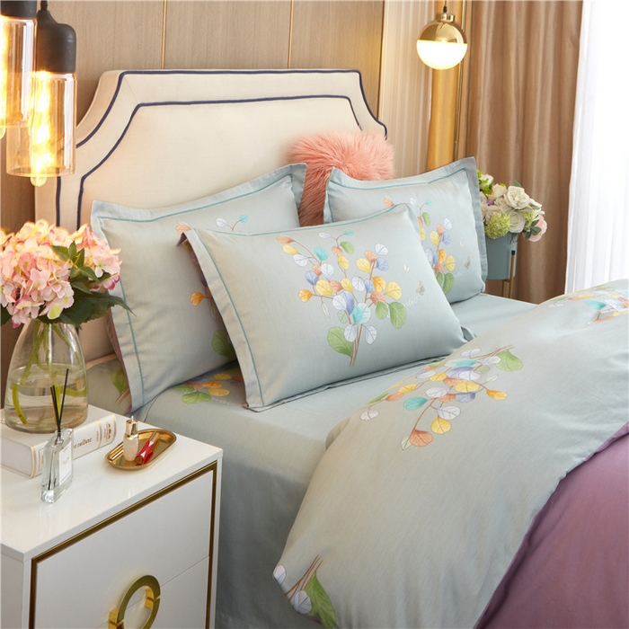 91家纺网 家纺一手货源 找家纺 沐白家居2023大版全棉印花四件套 2琼枝玉叶-紫