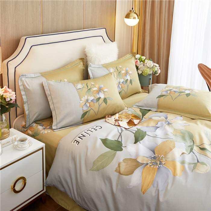 91家纺网 家纺一手货源 找家纺 沐白家居2023大版全棉印花四件套 2夏薇儿-黄