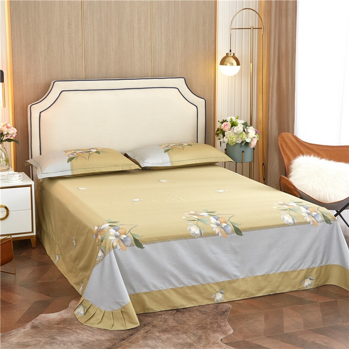 91家纺网 家纺一手货源 找家纺 沐白家居2023大版全棉印花四件套 2夏薇儿-黄